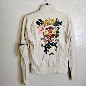Johnny Was Y2K embroidered sleeve pocket full zip sweater cardigan sz Xs